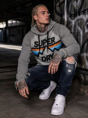 Superdry Downhill Racer Hoodie Men’s M Gray Retro Mountain Graphic CC